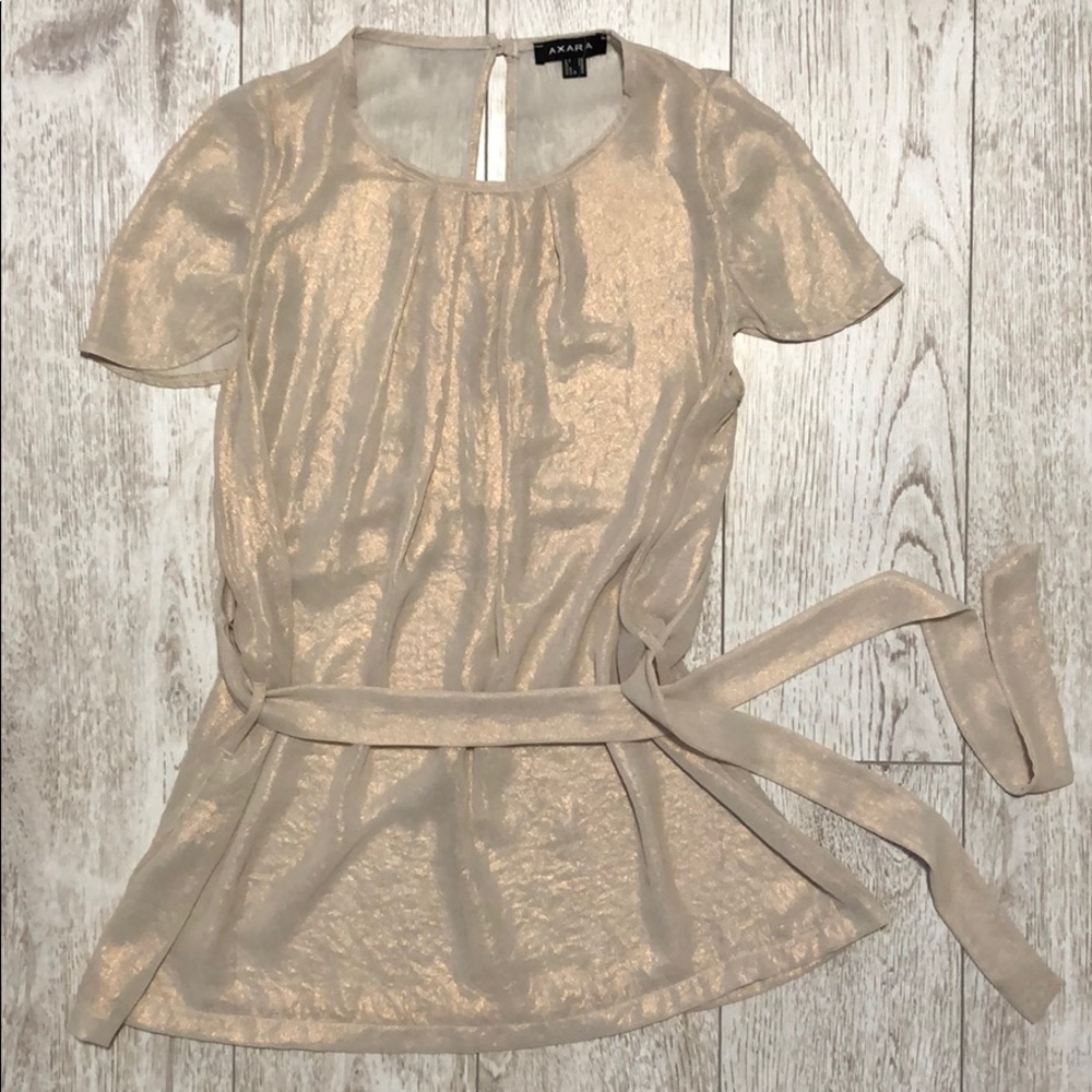 AXARA shiny cap sleeve sheer tunic belted size 4